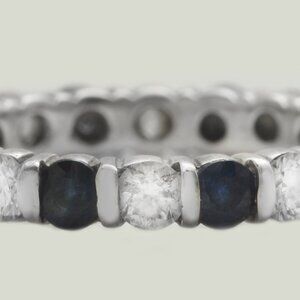 2.00 Carat Natural Blue Sapphire DIAMONDS in 18K Solid White Gold Eternity Ring